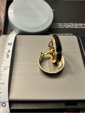 Signed Monet Gold and Black Hoop Clip Earrings